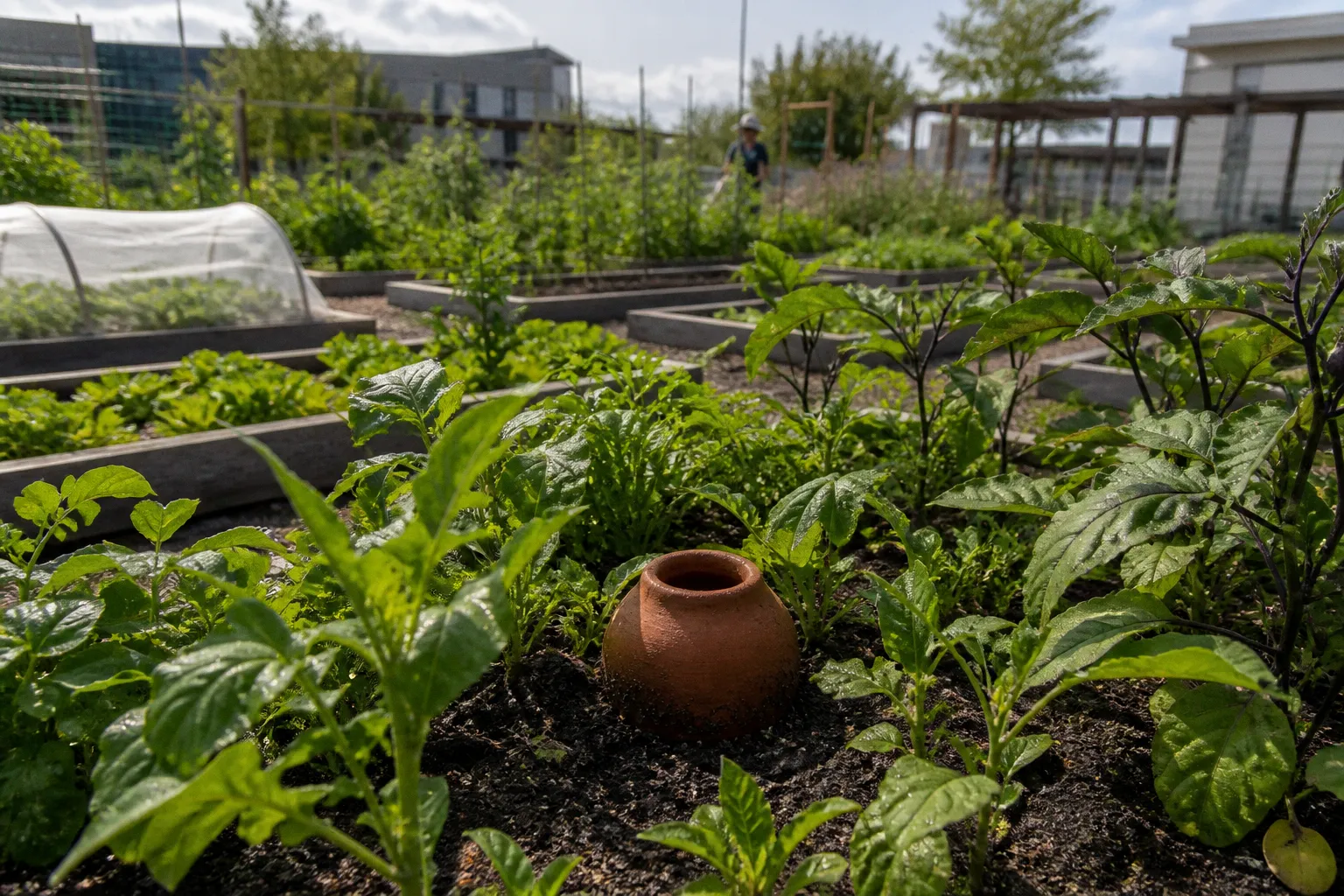 Drip irrigation vs clay pot ollas in community gardens